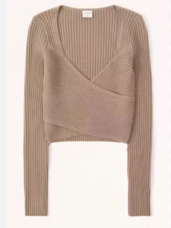Abercrombie & Fitch Tops - Abercrombie & Fitch Ribbed Wrap Crop Top in Light Brown